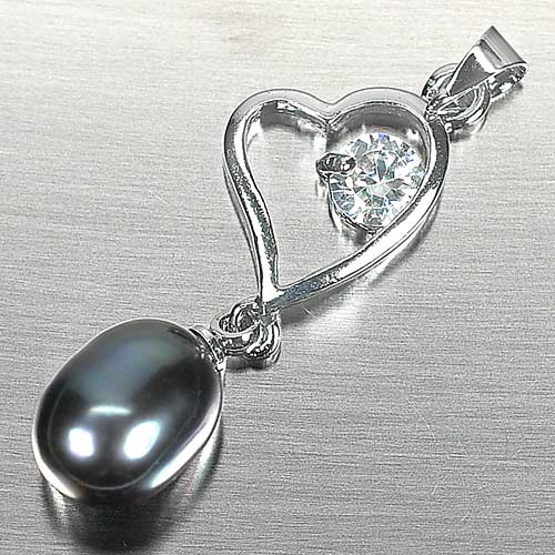 2.61 G. Natural Multi Color Pearl Rhodium Silver Plated Pendant Thailand