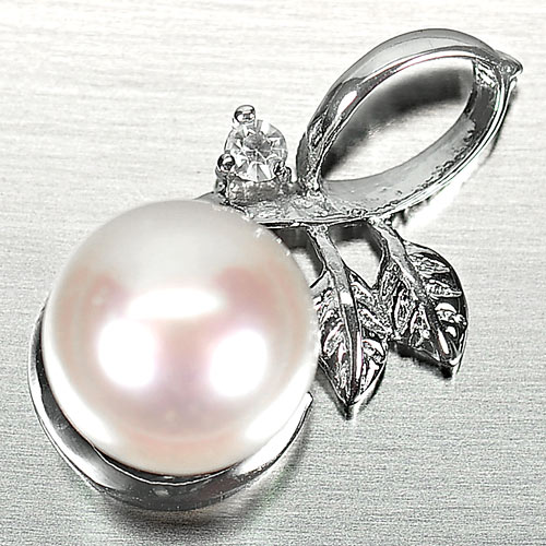 2.75 G. Natural White Pearl Rhodium Silver Plated Pendent Thailand