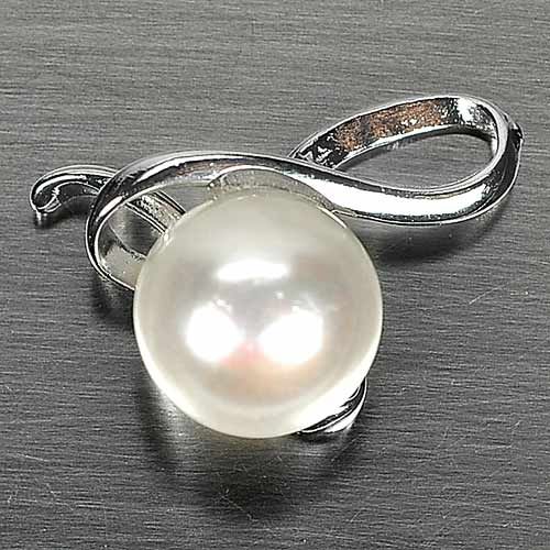 2.03 G. Charming Natural White Pearl Rhodium Silver Plated Pendant