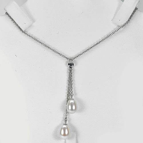 5.20 G. Natural White Pearl Sterling Silver Necklace Length 11 Inch.