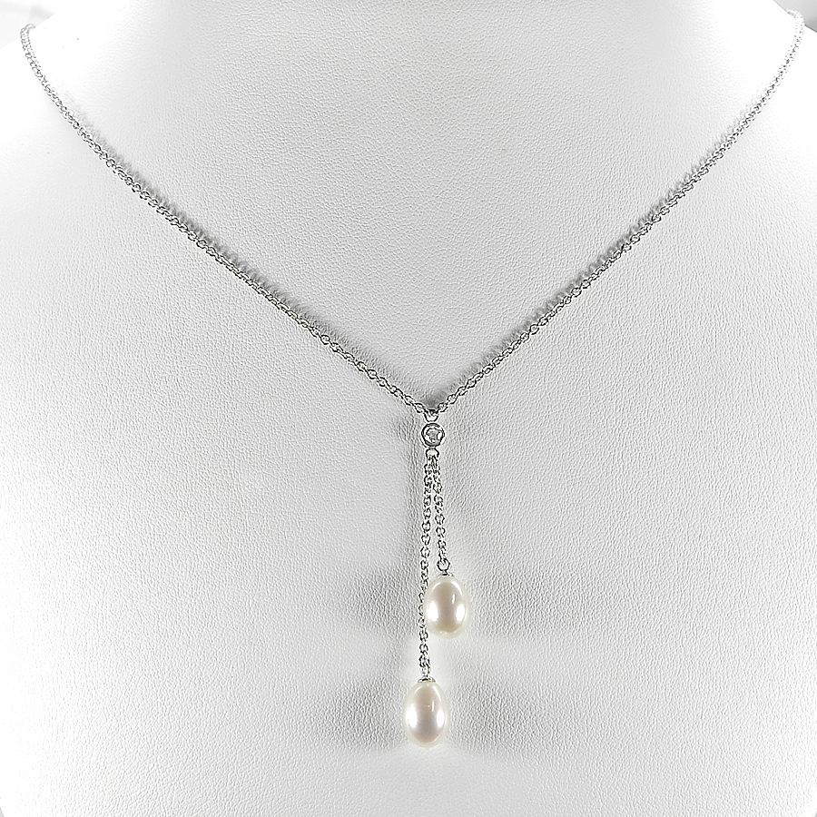 5.34 G. Beautiful Natural White Pearl Sterling Silver Necklace Length 11.5 Inch.