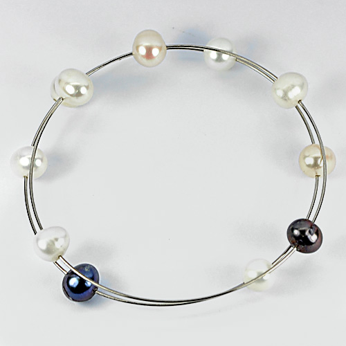 26.84 Ct. Charming Natural Pearl Rhodium Plated Bangle Diameter 55 Mm. Free Size