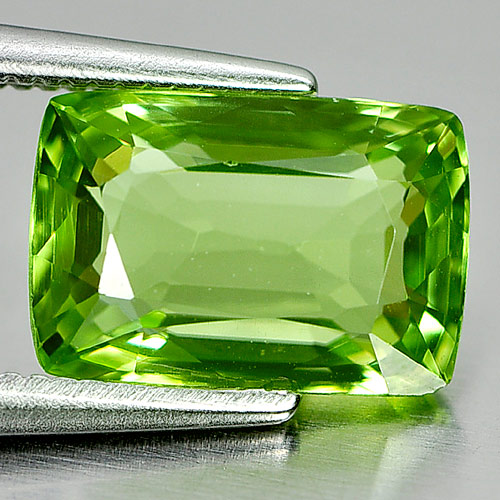 Green Peridot 2.74 Ct VVS Cushion Shape 9.8 x 6.7 Mm. Natural Gemstone Unheated