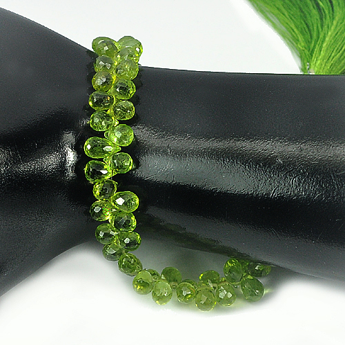 103.65 Ct. 6.8 x 4.4 Mm. Briolette Shape Natural Green Peridot Beads 9 Inch