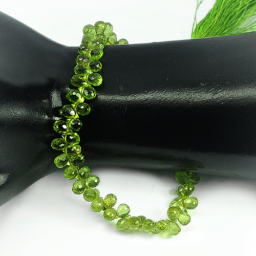 71.35 Ct. Natural Green Peridot Beads Long 9 Inch Briolette Cut 6.5 x 4.3 Mm.