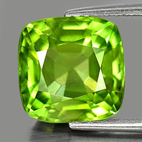 Green Peridot 3.72 Ct. Cushion Shape 9.2 x 9 x 5.5 Mm. Natural Gemstone Unheated