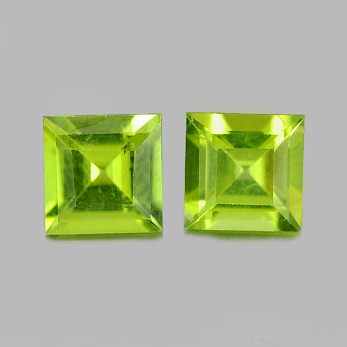 Unheated 2.03 Ct. 2 Pcs. Square Shape Natural Gems Green Peridot