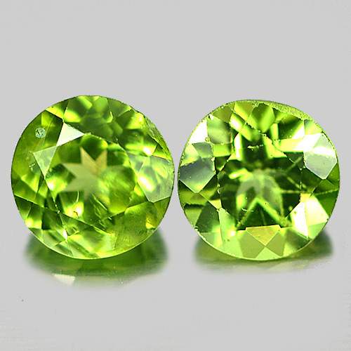 1.80 Ct. 2 Pcs. Round Shape 6 Mm. Natural Gemstone Green Peridot Unheated