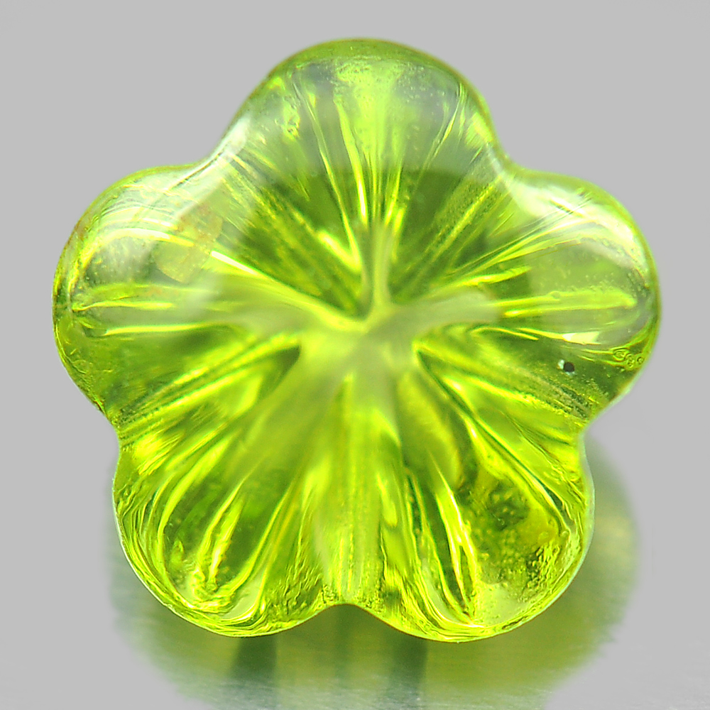 Good Color 1.84 Ct. Natural Gemstone Green Peridot Flower Carving Unheated