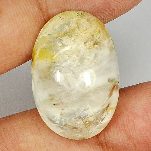 24.18 Ct. Oval Cabochon Natural Gemstone White Brown Moss Quartz From Brazil