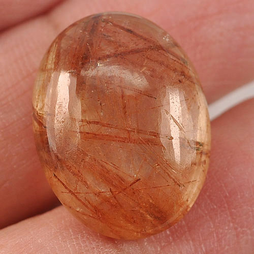 16.79 Ct. Oval Cabochon Natural White Brown Rutilated Quartz Unheated