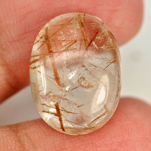 13.88 Ct. Oval Cabochon Natural White Brown Rutilated Quartz Unheated