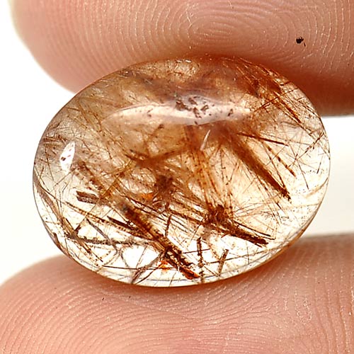 13.57 Ct. Oval Cabochon Natural White Brown Rutilated Quartz Unheated