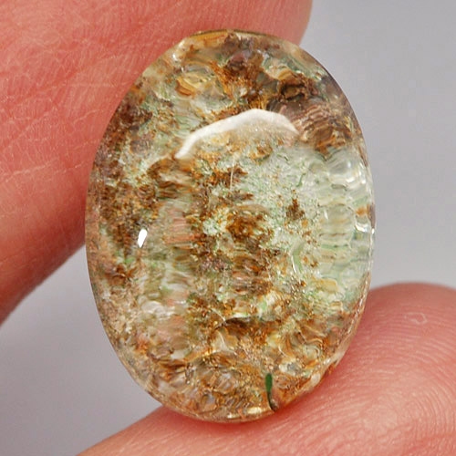 14.80 Ct. Oval Cabochon Natural Gem Brown White Moss Quartz From Brazil Unheated