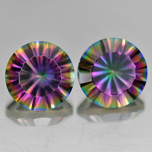 3.82 Ct. Matching Pair Round Concave Cut Natural Mystic Green Quartz From Brazil