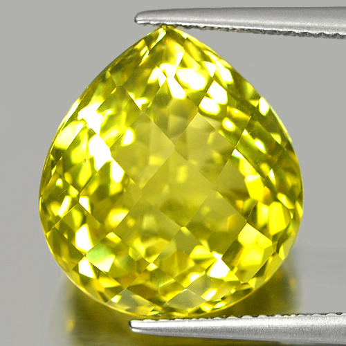 14.35 Ct. Pear Checkerboar Natural Lemon Yellow Quartz Gemstone From Brazil