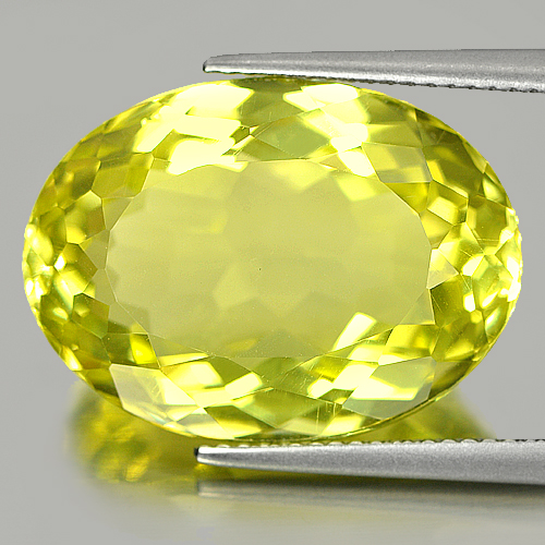 19.98 Ct. Oval Shape 10.8 x 15.4 Mm. Natural Gemstone Clean Yellow Lemon Quartz