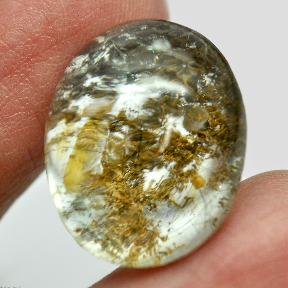 24.92 Ct. Oval Cabochon Natural Gemstone Moss Brown White Quartz Unheated