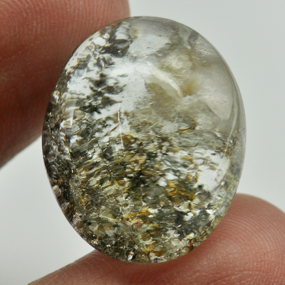 29.78 Ct. Oval Cabochon Natural Gemstone White Brown Moss Quartz Unheated