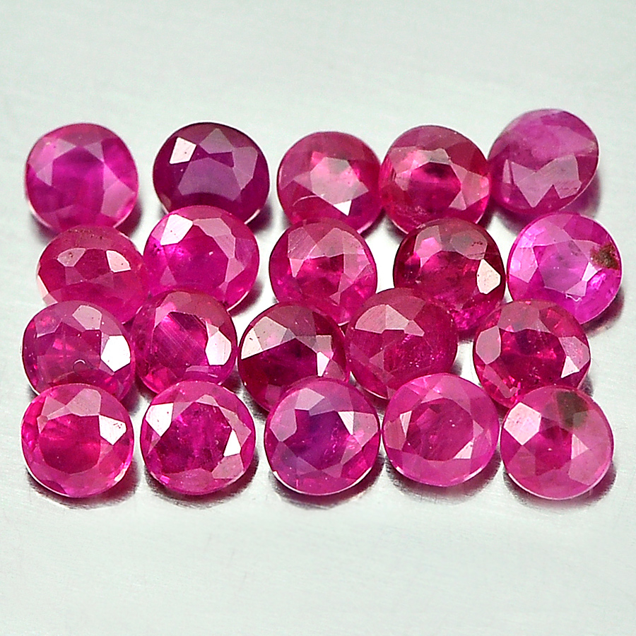 1.13 Ct. 20 Pcs. Round Shape 2.2 mm. Natural Gems Purplish Pink Mogkok Ruby