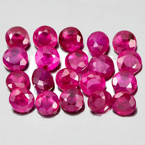 1.17 Ct. 20 Pcs. Round Shape 2.2 mm. Natural Gems Purplish Pink Mogkok Ruby
