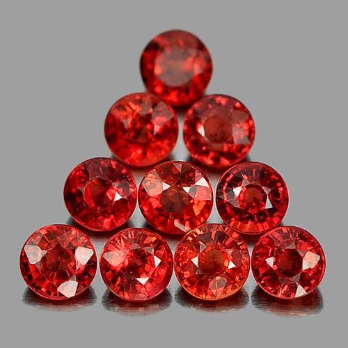 1.76 Ct. 10 Pcs. Round Natural Gems Orangish Red Songea Sapphire Tanzania
