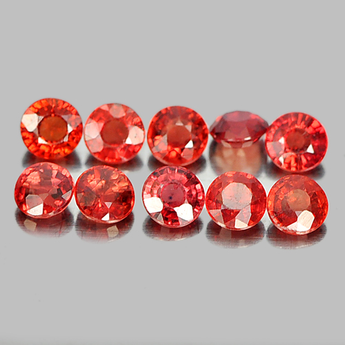 1.50 Ct. 10 Pcs. Round Natural Gems Orangish Red Songea Sapphire Tanzania