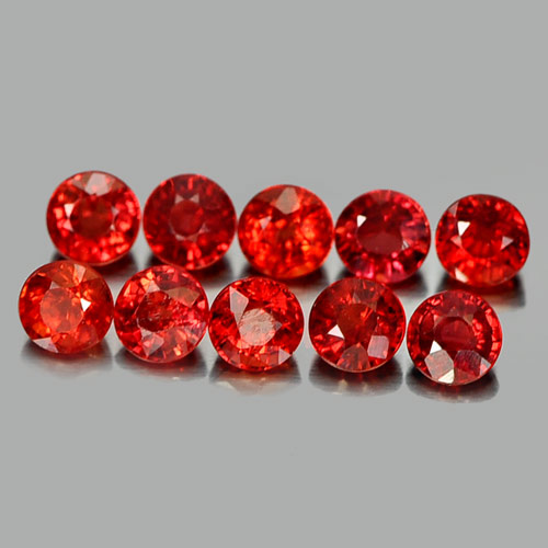 1.34 Ct. 10 Pcs. Round Natural Gems Orangish Red Songea Sapphire Tanzania