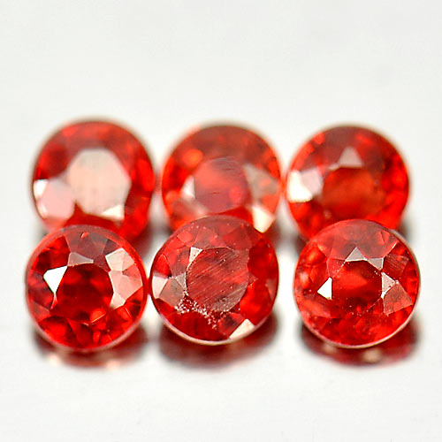 1.23 Ct. 6 Pcs. Round Natural Gems Orangish Red Songea Sapphire Tanzania