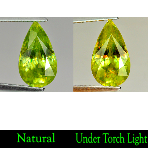 Green Titanium Rainbow Spark Sphene 3.73 Ct. Pear Shape 13 x 7.6 Mm. Natural Gem