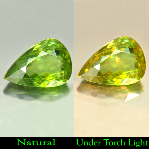Certified 10.88 Ct. Natural Pear Yellowish Green Titanium Sphene Rainbow Spark