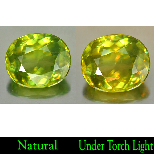 2.43 Ct. Natural Yellowish Green Titanium Sphene With Rainbow Spark Oval Shape