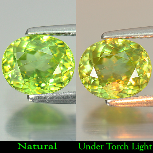 Green Titanium Sphene With Rainbow Spark 2.39 Ct. Oval 8.7 x 7.2 Mm. Natural Gem