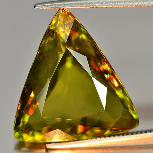 12.99 Ct. Natural Multi Color Sphene With Rainbow Spark Trilliant Shape
