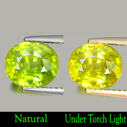 2.68 Ct. Natural Intense Yellowish Green Titanium Sphene With Rainbow Spark