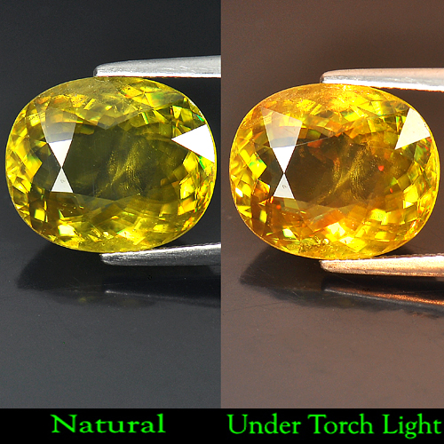 9.27 Ct. Oval Gem Intense Yellowish Green Titanium Sphene With Red Spark