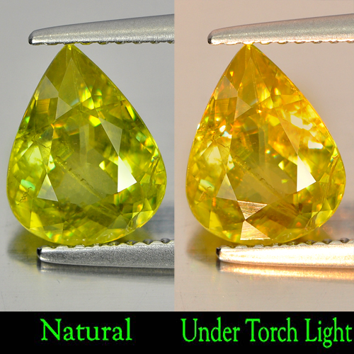 2.33 Ct. Pear Natural Greenish Yellow Titanium Sphene With Rainbow Spark