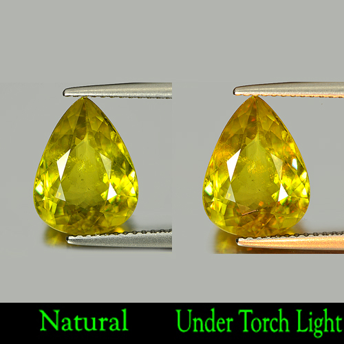 4.30 Ct. Natural Intense Yellowish Green Titanium Sphene With  Rainbow Spark