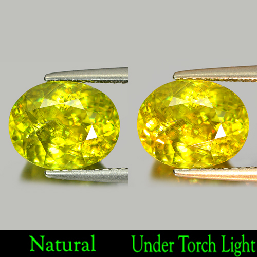 4.61 Ct. Natural Intense Yellowish Green Titanium Sphene With Rainbow Spark Oval