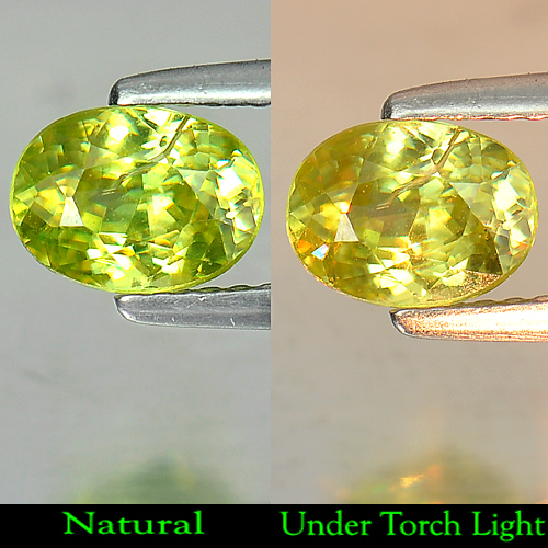 1.37 Ct. Natural Gem Yellowish Green Titanium Sphene With Rainbow Spark