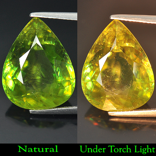 19.15 Ct. Natural Intense Green Titanium Sphene With Red Spark Pear Shape