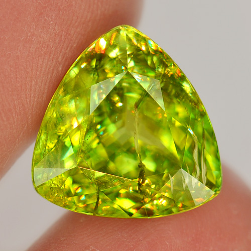 11.83 Ct. Natural Gemstone Green Titanium Sphene Rainbow Spark From Madagascar