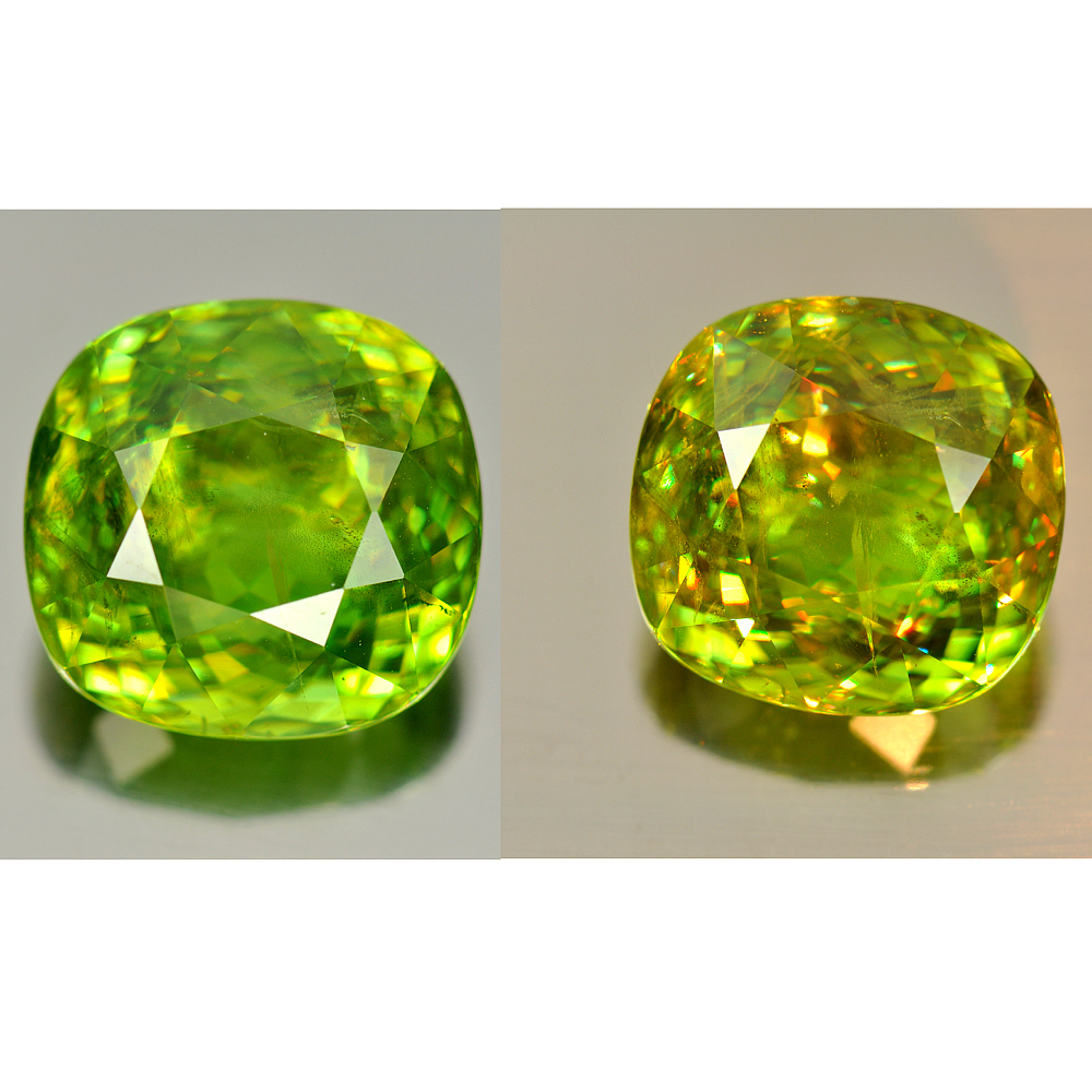Green Titanium Sphene With Rainbow Spark 14.50 Ct Cushion 14.3 x 13.8 Mm Natural
