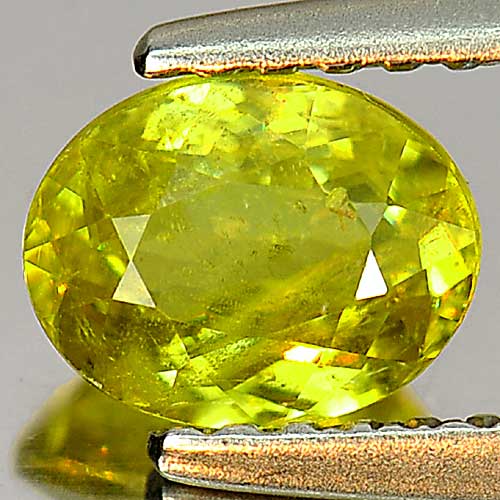 0.84 Ct. Attractive Oval Natural Greenish Yellow Titanium Sphene Rainbow Spark