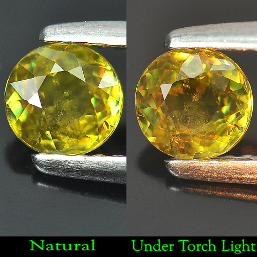 0.63 Ct. Round Shape Natural Gem Greenish Yellow Titanium Sphene Rainbow Spark