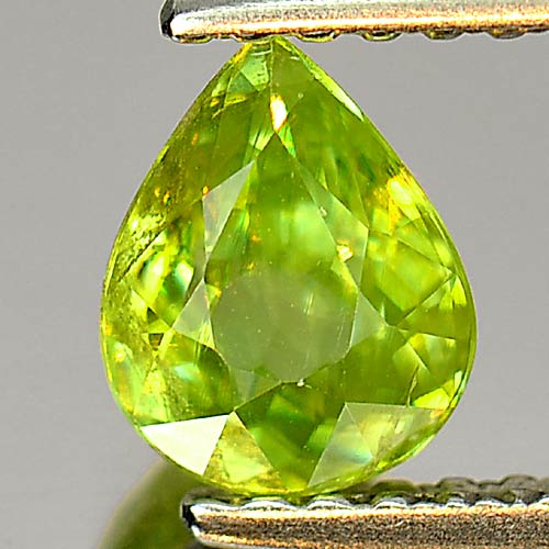 0.79 Ct. Pear Shape Natural Gem Yellowish Green Titanium Sphene Rainbow Spark