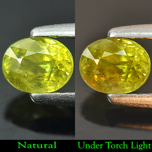 0.74 Ct. Beautiful Oval Natural Greenish Yellow Titanium Sphene Rainbow Spark