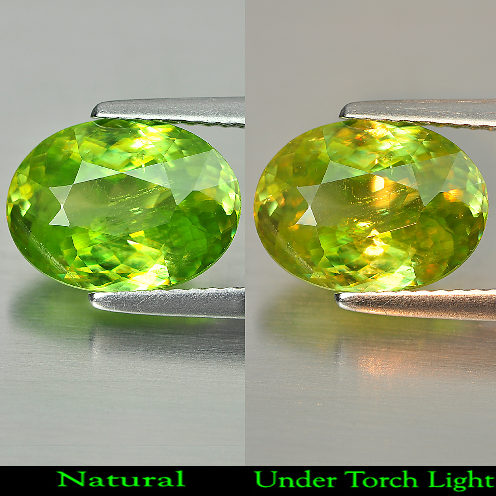 3.54 Ct. Charming Natural Gemstone Green Sphene With Rainbow Spark Oval Shape