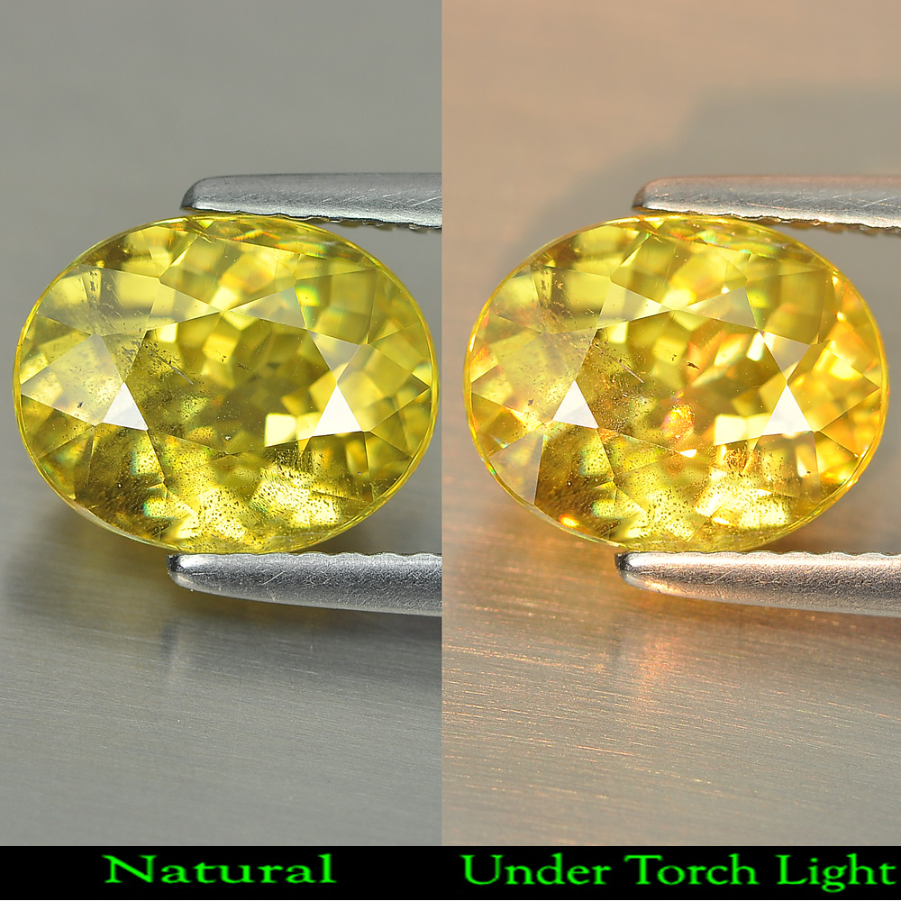 3.35 Ct. Unheated Oval Natural Greenish Yellow Titanium Sphene Rainbow Spark