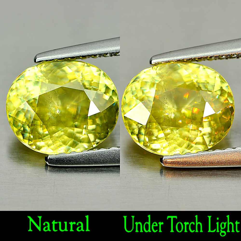 1.83 Ct. Beauteous Natural Gem Yellow Green Sphene With Rainbow Spark Oval Shape